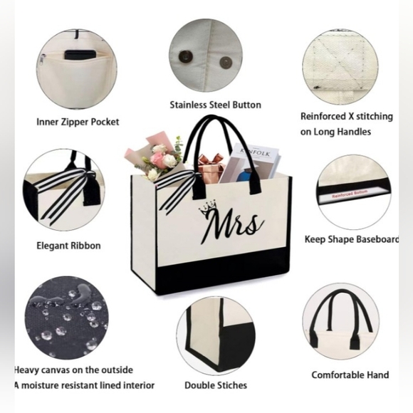 Mrs. Black and White Tote Bag Size 12.7x6.6x16.69 NWOT - Picture 2 of 4